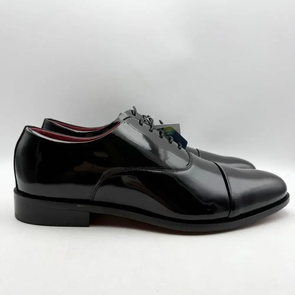Carlos Santana Mens Tuxedo Cap-Toe Oxford Shoes US 11.5 Black Patent Leather NIB